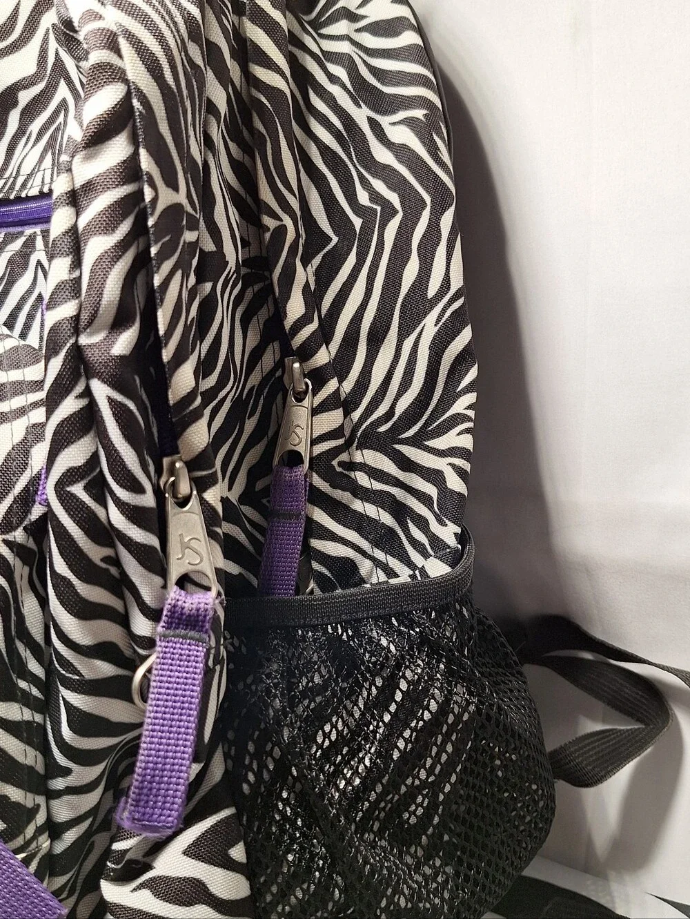 Jansport Backpack, Zebra Stripes, Dark Brown/Black & White w/Purple Accents